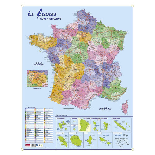 Carte murale plastifiée effaçable Bouchut La France Administrative 84,5 x 66 cm